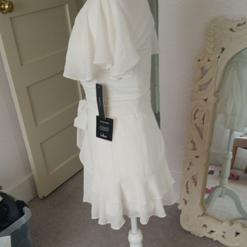 White Ruffle Wrap Dress - Elegant Women's Dress - Picture 7 of 9